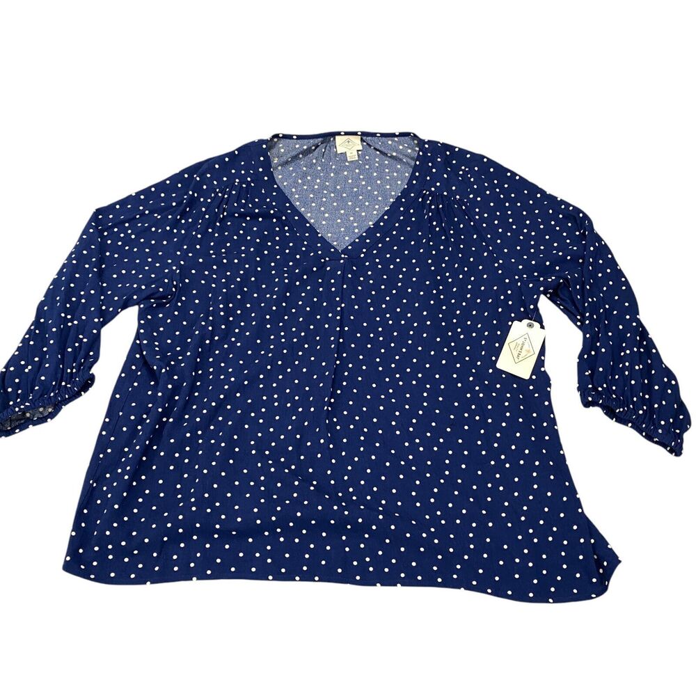 St. John’s Bay Blue Dot V-Neck Rayon Blouse Women’s Size XL NWT $44